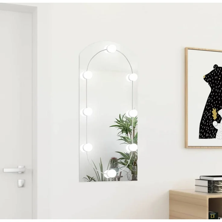 Spiegel, Wandspiegel mit LED-Leuchten 90x45 cm Glas Bogenförmig – Bild 1