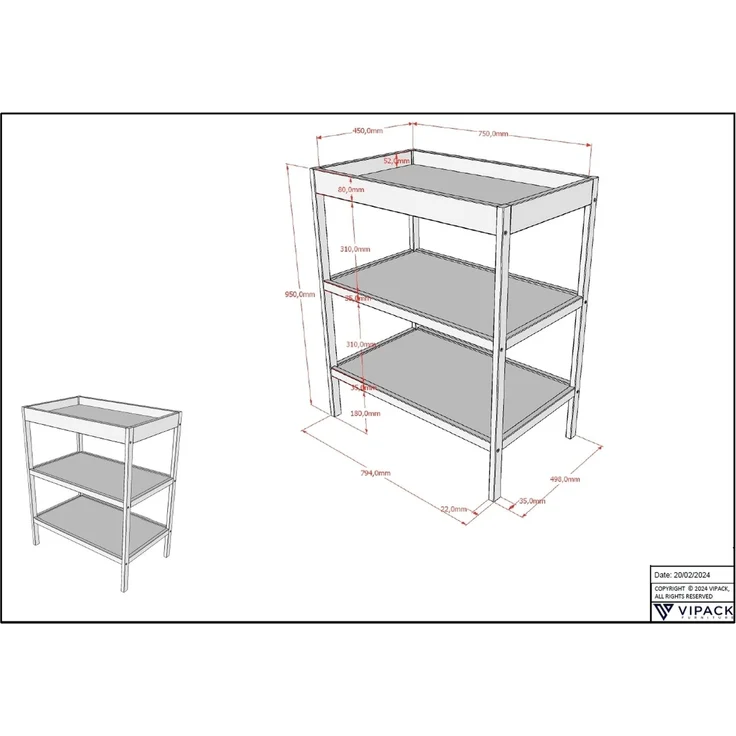 Wickelregal >Dino< in Buche Weiß, Massivholz - 79,4x95x49,8cm (BxHxT) – Bild 3