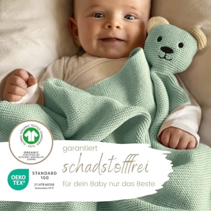 Babydecke DIKOS® Babydecke SCHMUSE-Bär Baby Geschenk Mädchen Junge Geschenkset, DIKOS, Geschenk zur Geburt, PREMIUM Qualität, 100 % BIO Baumwolle, nachhaltig – Bild 4