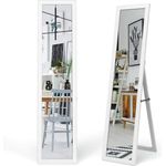 COSTWAY 2 IN 1 Ganzkörperspiegel, Standspiegel mit Holzrahmen, Ankleidespiegel 37x155 cm, Garderobenspiegel für Schlafzimmer, Wohnzimmer und Eingangsbereich Weiß