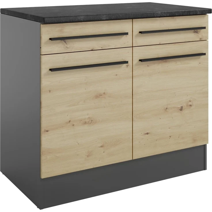Yourkitchen 'JAZZ' Küchenschrank Unterschrank, Holznachbildung Eiche Artisan, 100 x 90 x 60 cm, mit Schublade – Bild 1