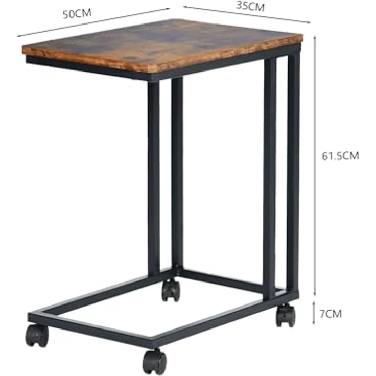 FurnitureR Moderner Rolltisch für Flur, 50x35x61,5cm, Vintage-Holzoptik & Metallrahmen, Mobiler Beistelltisch mit Rollen für Eingangsbereich – Bild 2