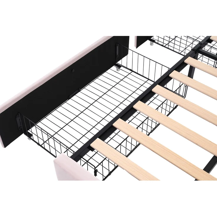Tagesbett 90x200 cm Rosa Samt mit 2 Schubladen, Schlafsofa mit Stauraum, Polsterbett für Kinderzimmer & Gästezimmer – Bild 9