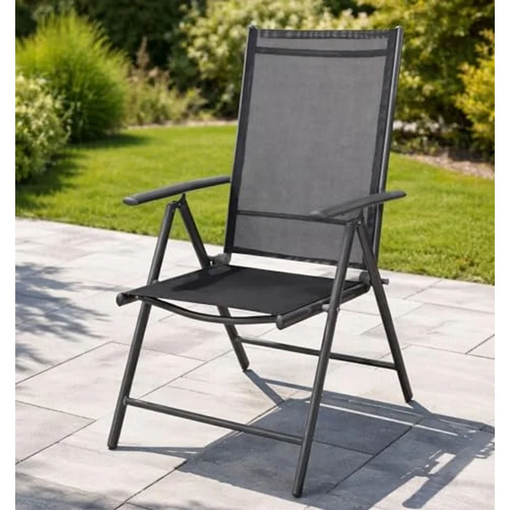 Mojawo Armlehnstuhl Garten Klappstuhl Aluminium - Textilen Anthrazit / Anthrazit – Bild 1