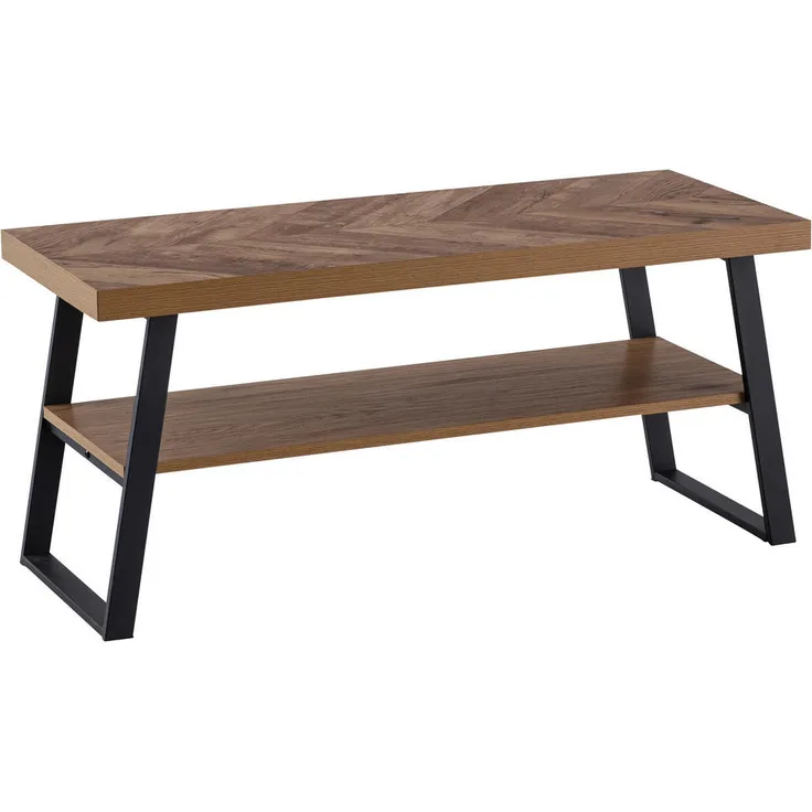 MID.YOU Couchtisch Eiche, rechteckig in Fischgrät-Design, U-Form mit Stauraum und offenem Fach, 40x41x100 cm, einfacher Aufbau