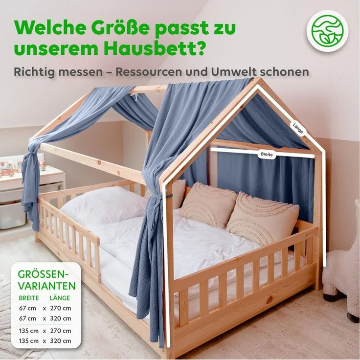 lilimaus Betthimmel Hausbetthimmel Baumwoll Musselin Betthimmel Kinder Hausbett 2er Set, Stilvolle Musselin-Deko für Kinderzimmer, ideal als Geschenkidee – Bild 3
