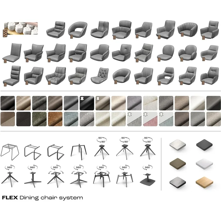 Drehstuhl Zoa-Flex Materialmix Schwarz Fußkreuz Edelstahl 360° drehbar Wippfunktion Taschenfederkern – Bild 8