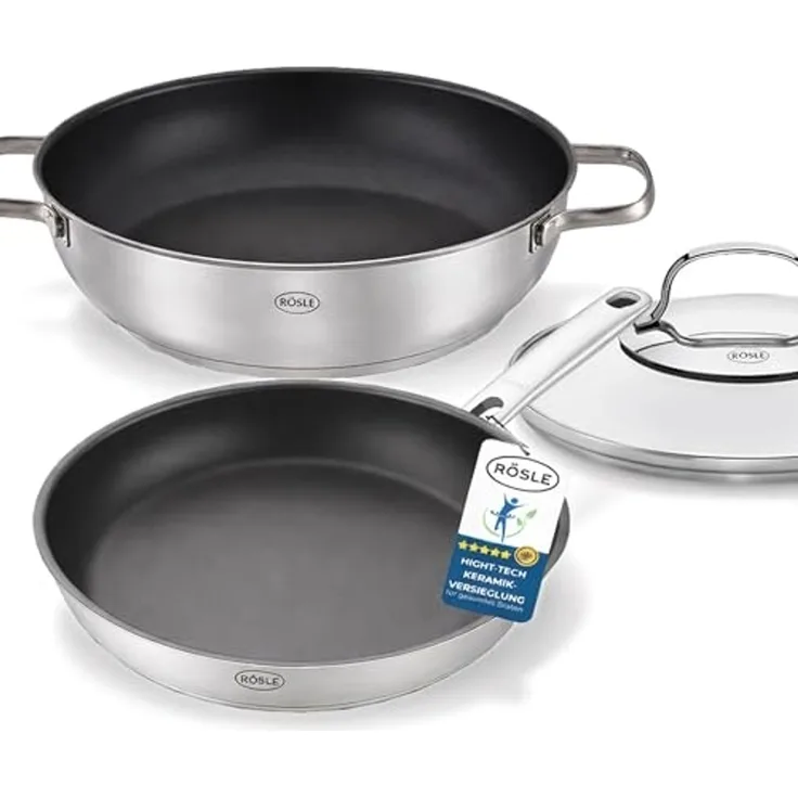 RÖSLE Elegance Set Bratpfanne 28 cm und Servierpfanne 28 cm mit 1 Deckel ProCera