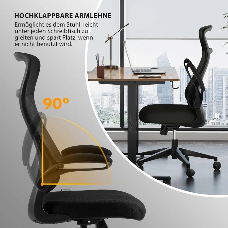 SENSE7 Revo Ergonomischer Bürostuhl Drehstuhl – Schreibtischstuhl höhenverstellbar mit atmungsaktiver Netzrückenlehne, ideal als Gaming Stuhl & für Home-Office, Schwarz – Bild 7
