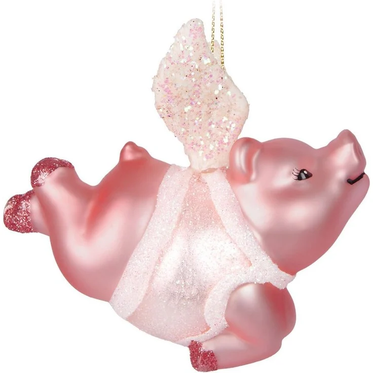 BRUBAKER Weihnachtsbaumkugel Fliegendes Schwein - Weihnachtskugel Schweinchen mit Engelsflügeln (1 St), Handbemalt & Mundgeblasen - Lustiger Christbaumschmuck Glas Figuren – Bild 1