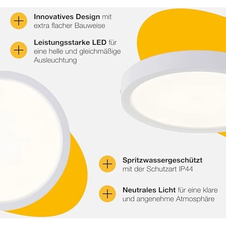 Brilliant LED Deckenleuchte Navara, LED fest integriert, Neutralweiß, Ø 27,5cm, Höhe 3 cm, 1900 lm, 4000 K, IP44 – Bild 4