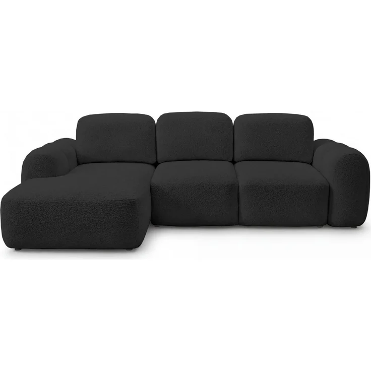 GRAINGOLD Ecksofa Avelin, Eckcouch für Wohnzimmer, L-Form mit Schlaffunktion und Bettkasten, Bouclé-Stoff, Schwarz, Links – Bild 2
