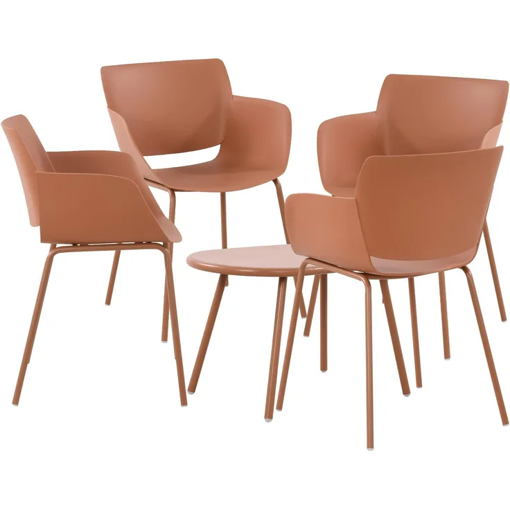 CLP Sitzgruppe Velvena Set Tisch Velva Stühle Alpena wetterfest und UV-beständig - Farbe:terracotta;Set-Inhalt:4 Stühle