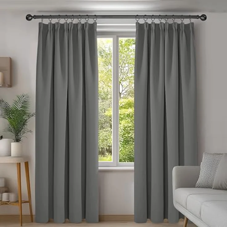 Deconovo Gardinen für Schienensystem Blickdicht Vorhänge UV-Schutz Hellgrau | 2er Set, H 138 x B 132 cm, Vorhänge mit Kräuselband, Hitzeschutz, Schlafzimmer Gardinen, Gardinen Kurz, für Schienensystem – Bild 3