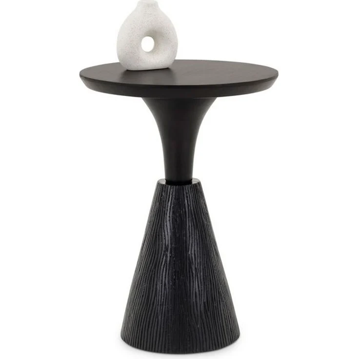 IDIMEX Beistelltisch BHIMA, Couchtisch rund 40 cm aus Mangoholz, skulpturales Design Schwarz – Bild 4