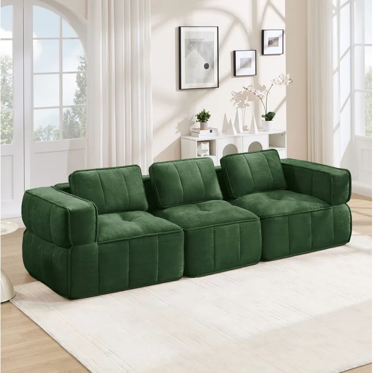 DESVIAE Sofa 3-Sitzer Grün aus Polyester – 271x67x93 cm – modular, rutschfeste Basis