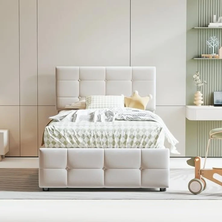 Odikalo Polsterbett Kinderbett Boxbett Stauraumbett Höhenverstellbares Kopfteil 90x200cm – Bild 5