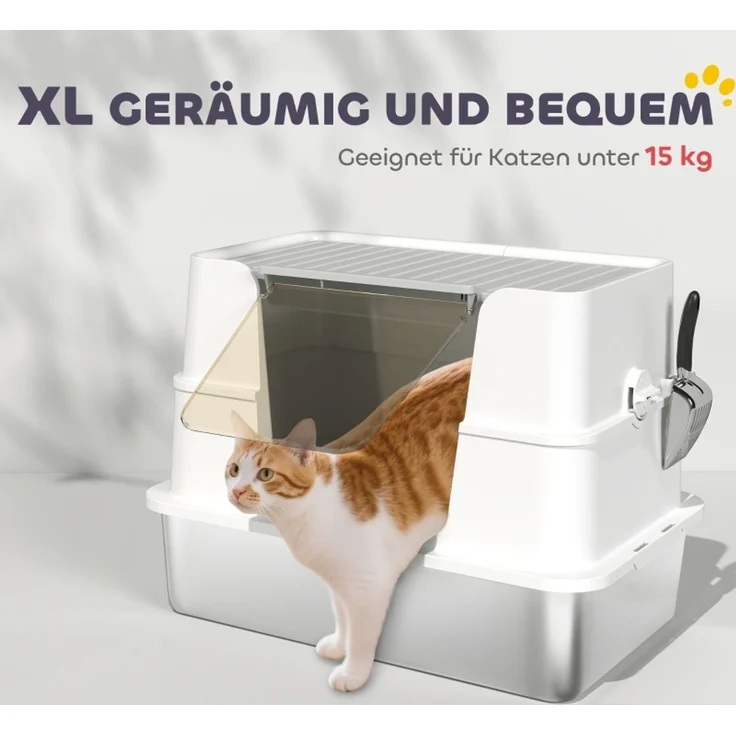 Katzentoilette, Edelstahl, XL-Innenraum, mit Schaufel, Hellgrau--Hellgrau--60.2x40.2x44.5cm--YOUDENOVA – Bild 5