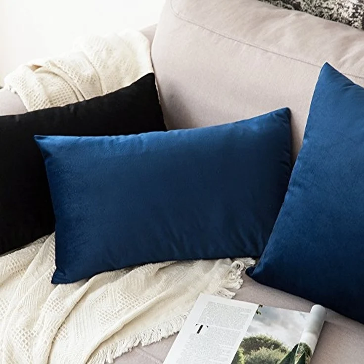MIULEE 2er Set SAMT Kissenbezug Kissenhülle Dekorative Dekokissen Sofakissen Lendenkissen Wurfkissenbezug mit Verstecktem Reißverschluss Sofa Schlafzimmer 12x20 Inch 30x50 cm Dunkelblau – Bild 4