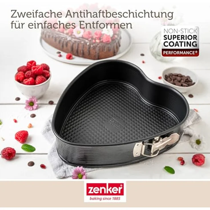 Zenker Herzspringform Perfect Black – 27 x 25 x 7 cm Hochwertige Backform in Herzform für Valentinstag und Muttertag, Antihaftbeschichtet +230 °C Made in Germany, Schwarzes – Bild 8