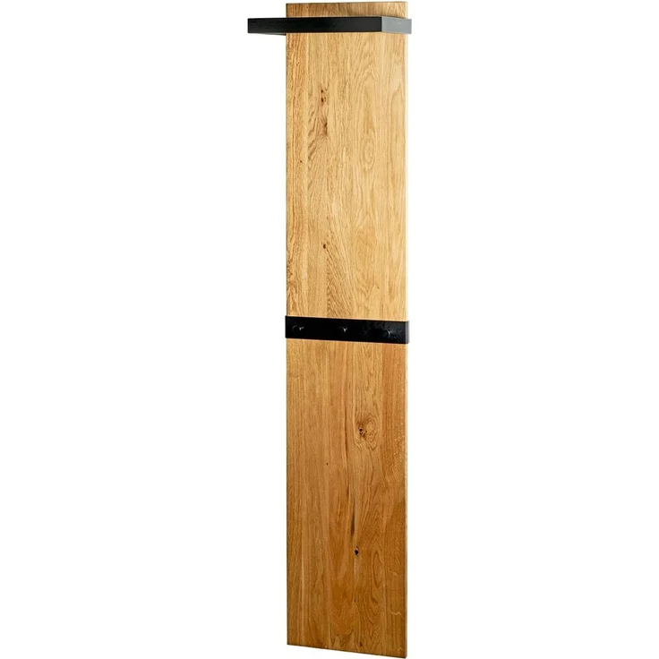 Haku Wandgarderobe aus Eiche Massivholz mit schwarzem Metallrahmen, 7 Haken und Kleiderstange, 35x25x175 cm – Bild 1