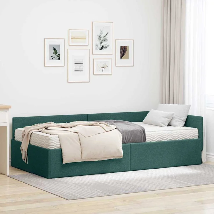 vidaXL Eckbettgestell mit Matratze 2 stk. Dunkelgrün 100 x 200 cm 3393609 – Bild 1