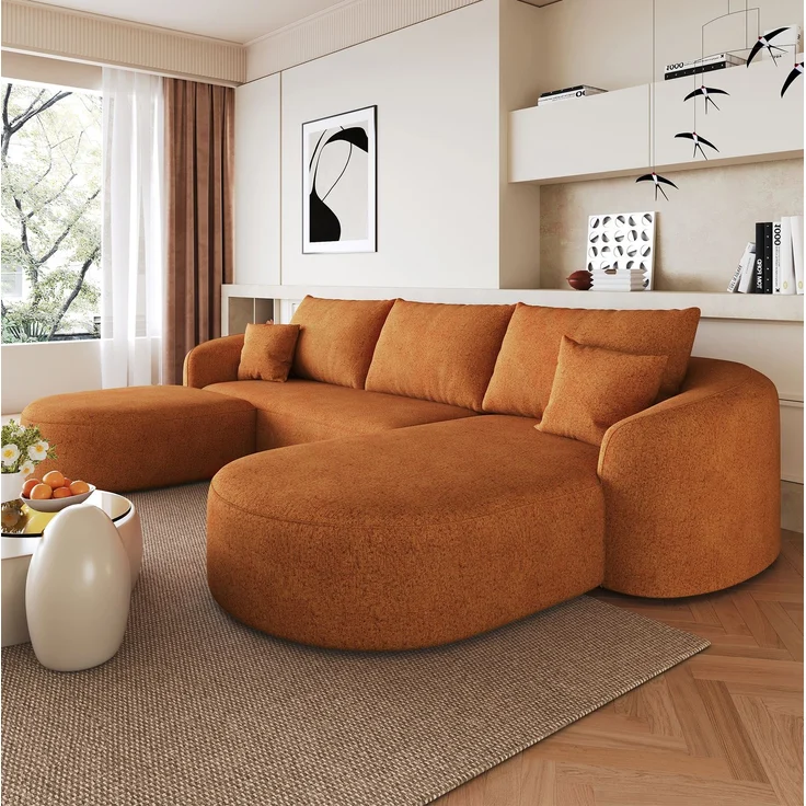 U-förmiges Ecksofa 266x168x85 cm in Orange mit weichem Chenille-Bezug, montagefrei – Bild 2