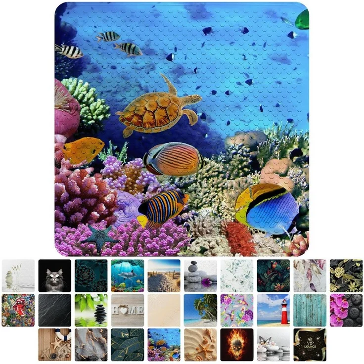 Sanilo Duschmatte, mit Motiv, rutschfest, waschbar, quadratisch, 230 extra starke Saugnäpfe, Kunststoff PVC, 53 x 53 cm, Ocean – Bild 5