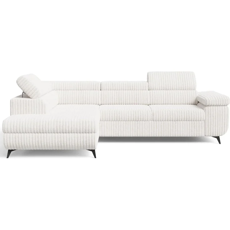 GRAINGOLD Ecksofa ARGON mit Bettfunktion, Bettkasten, Einstellbaren Kopfstützen, Cord-Stoff, Creme, Links – Bild 7