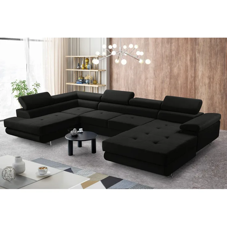 AX LIVING Arborio XL Wohnlandschaft XXL U Form Eckcouch Schwarz L