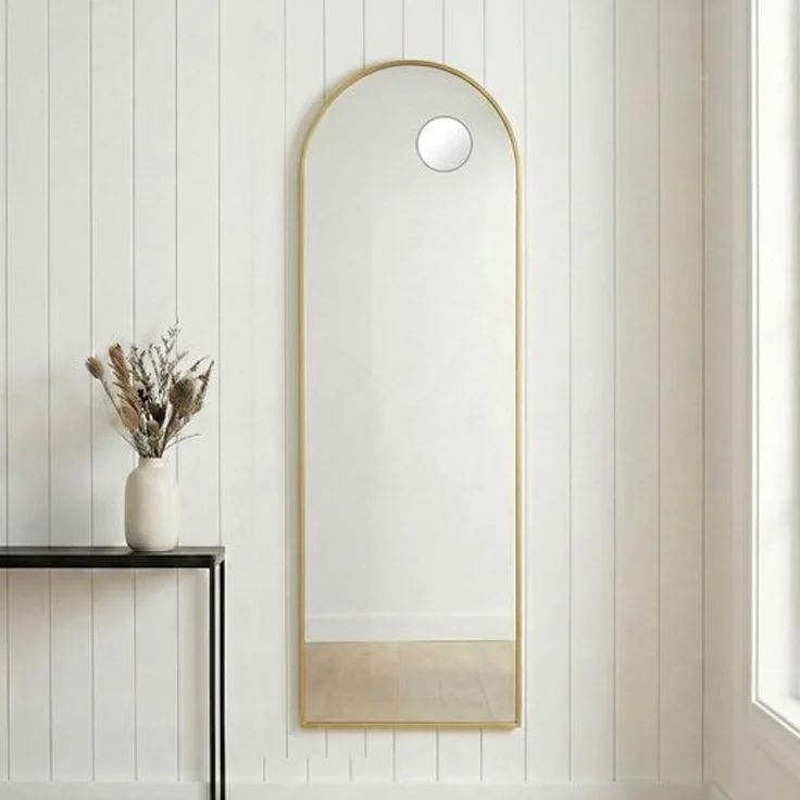 SONGMICS Ganzkörperspiegel, 150 x 40 cm, gewölbter Standspiegel, Rahmen aus Aluminiumlegierung, Hartglas, für Schlafzimmer, Wohnzimmer, Garderobe, blassgold – Bild 3