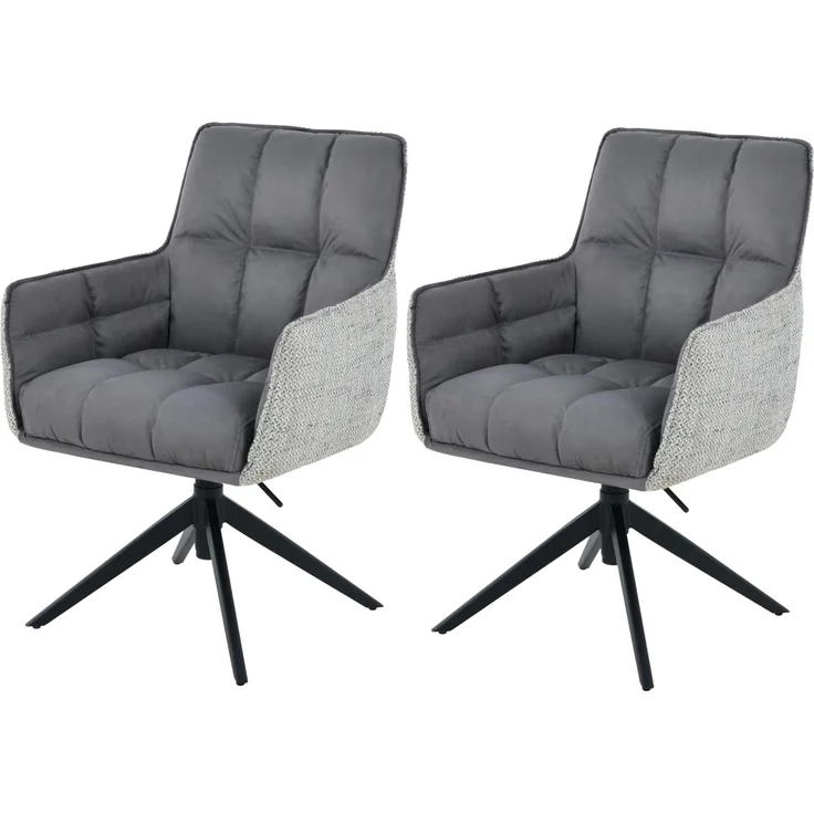 Hela Tische, 2er Set Armlehnstuhl Pomba,Mix Webstoff - Alcantara Optik Grau, 360° drehbar,Sitzhöhenverstellung,Federkorb,4-Fuß Gestell,140kg belastbar