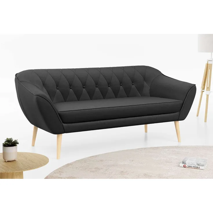 Sofa, Skandinavischer Stil, Holzbeine - PIRS - 3 Sitzer - Grau - Velours