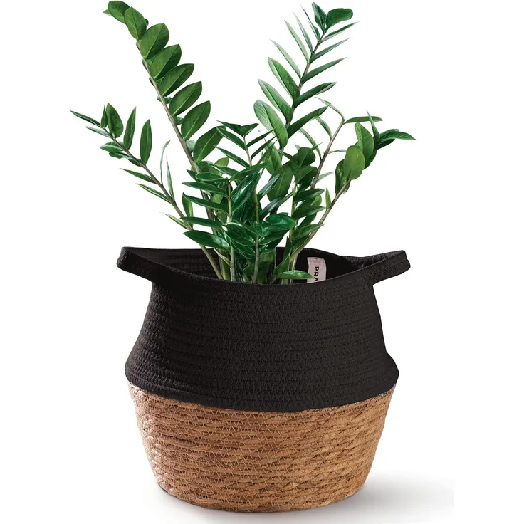Praknu Aufbewahrungskorb Seegras Korb Mittelgroß - Übertopf für Pflanzen - Boho Pflanzkorb (1 St), Dekokorb für Zimmerpflanzen - Blumentopf aus Seegras und Baumwolle