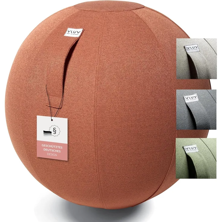 VLUV SOVA Stoff Sitzball 60-65cm, ergonomisches Sitzmöbel, atmungsaktiv und langlebig, mit Tragegriff und Bodenring, inkl. Handpumpe, Farbe: Salmon (Lachsfarben)