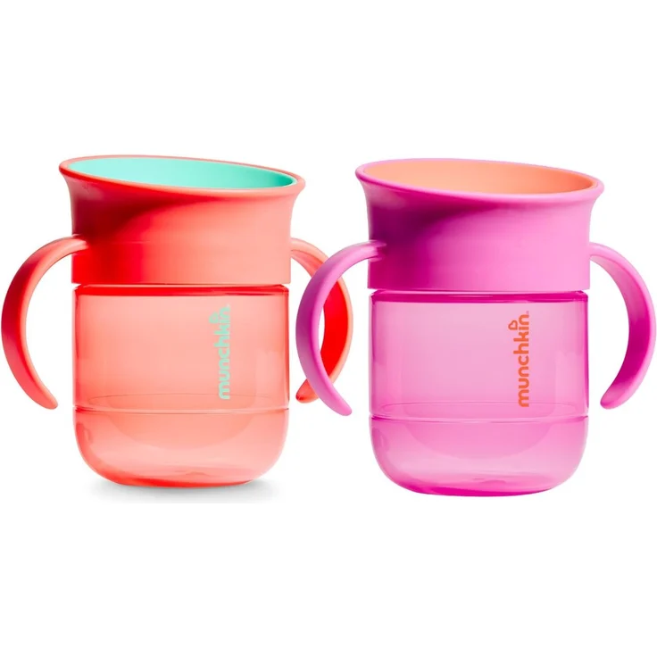 Munchkin Babytasse Miracle 360 | 2er-Pack | 6m+ | 207ml | Violett/Koralle