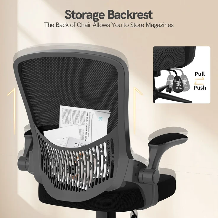 Botifly Ergonomischer Bürostuhl, Mesh-Gewebe, Schwarz, 95°-120° Wippfunktion, 10 cm Höhenverstellbar – Bild 6