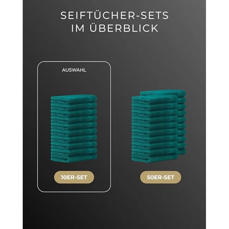 Luckytowel Seiftücher Set 30x30cm – Oeko-TEX kleine Waschlappen aus 100% Baumwolle, 600 g/m², flauschig & saugstark, 10er Pack Petrol – Bild 5