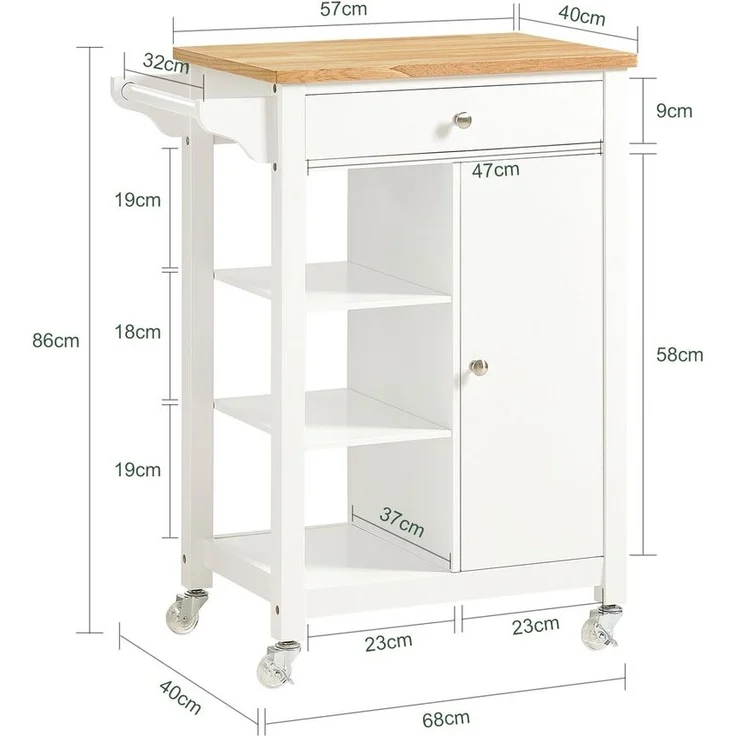 SoBuy FKW46-WN Küchenwagen, MDF, Lackiert, Weiß, 68 x 86 x 40 cm – Bild 3