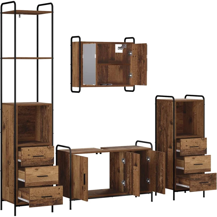vidaXL Badezimmerschrank-Set 4 stk. Altholz 40 x 36 x 200,5 cm 3444673 – Bild 7