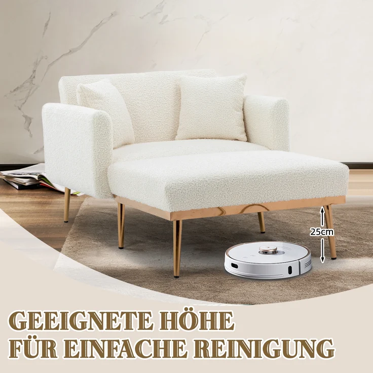 LVHOM Klappsofa mit Schlaffunktion, Schlafsofa Samtbezug mit goldenen Metallbeine, Klappbett Bettsofa Bettcouch, Chaiselounge, Weiß – Bild 8