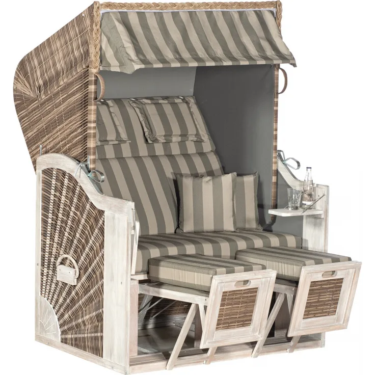 Sonnenpartner Strandkorb Rustikal 285 Z Sun Edition Stoff Nr. 1248, 2-Sitzer, 3/4 Liegemodell, PE-Kun