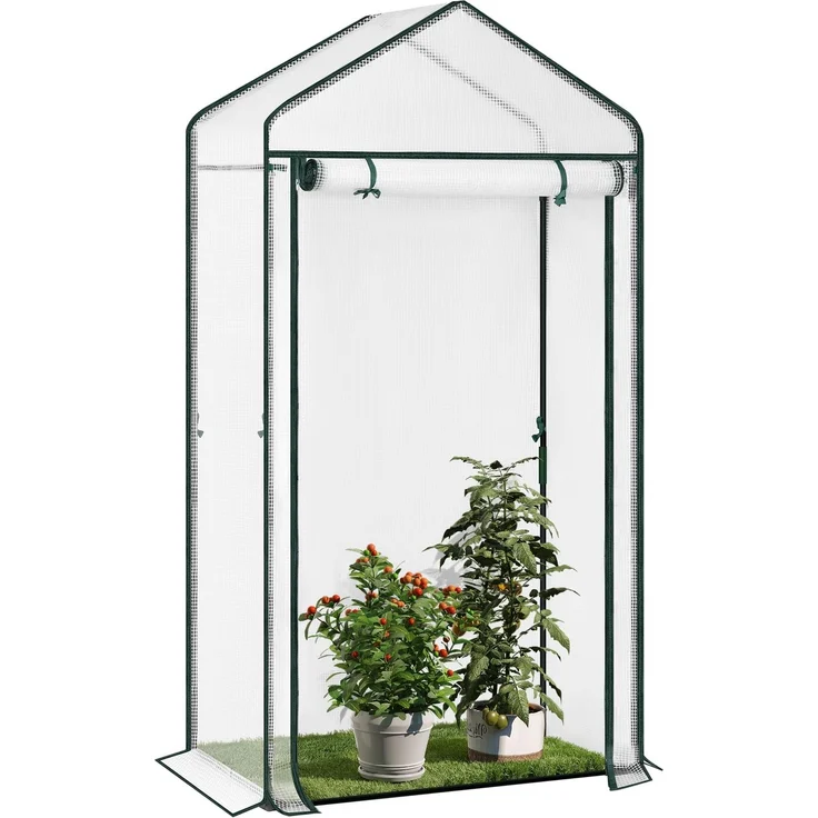 WOLTU Foliengewächshaus, Spitzdach gegen Wasserstau, 100 x 50 x 190 cm, Weiß | Gewächshaus mit Tomaten, Blumen, Gemüse & Obstpflanzen, Geeignet für Garten, Balkon & Terrasse