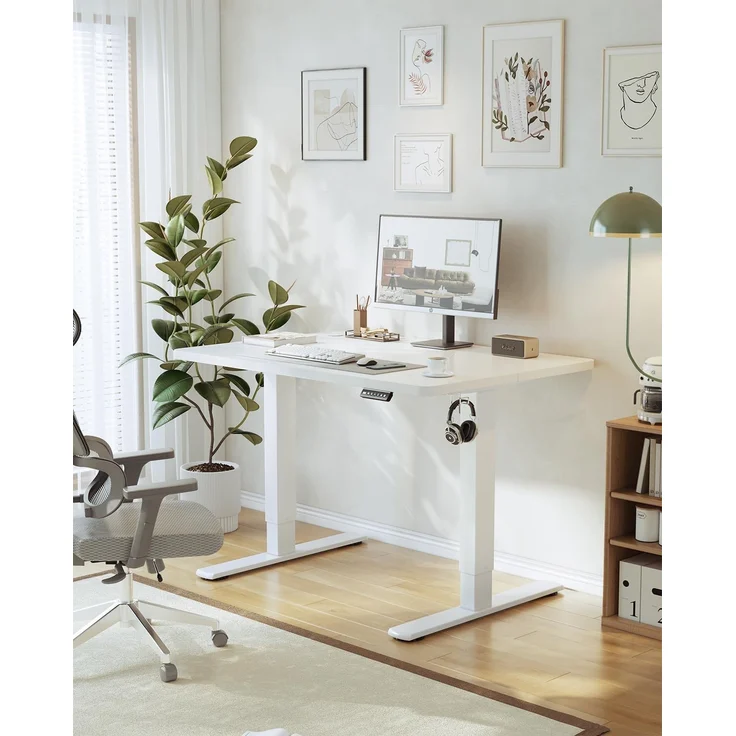 JUMMICO Höhenverstellbarer Schreibtisch mit USB-Ladeanschluss 100x60 cm, Schreibtisch Höhenverstellbar Elektrisch, Steh-Sitz Tisch Stehpult Verstellbarer Computertisch,Standing Desk,Weiß – Bild 2