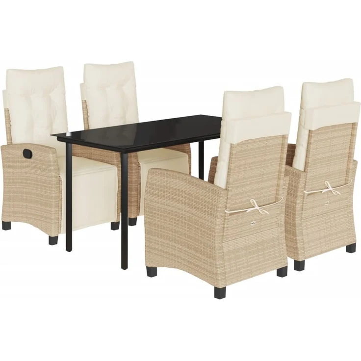 vidaXL 5-tlg. Garten-Essgruppe mit Kissen Beige Poly Rattan 3213011 – Bild 2