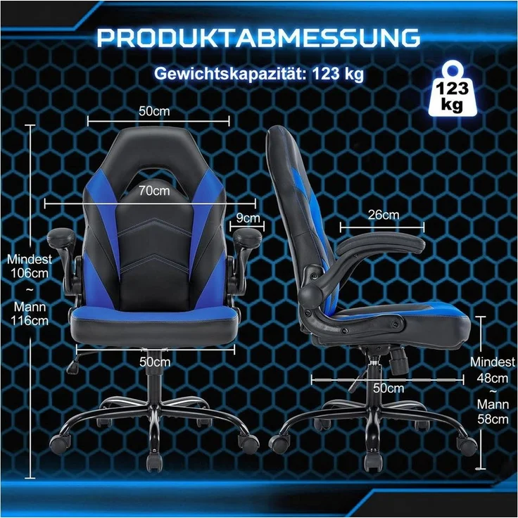 DUMOS Gaming-Stuhl E-Sports-Stuhl,ergonomischer Bürostuhl, Kunstleder PC-Stuhl, Verstellbare Sitzhöhe, verstellbare Rückenlehne – Bild 2
