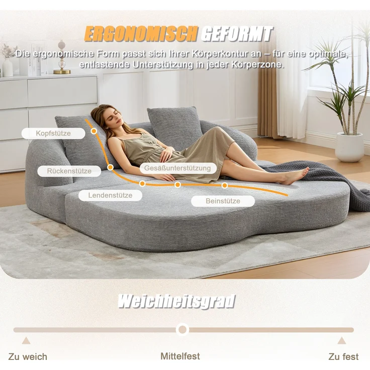 Wohnora-2-in-1-Schnellsofa für zwei Personen, mit zwei Kissen, ausklappbares Doppelschlafsofa, vielseitiges Sofa für Gästezimmer und Wohnzimmer(hellgraue Chenille),H 65cm x T 157cm x B 84cm,Hellgrau – Bild 1