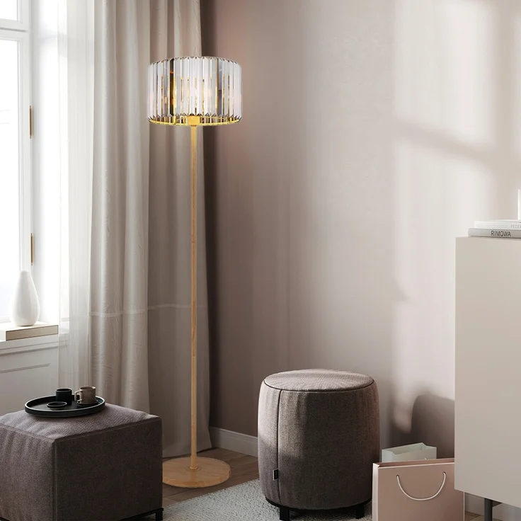 Stehleuchte, Metall Holzoptik, Kristalle rauch, H 150 cm – Bild 8