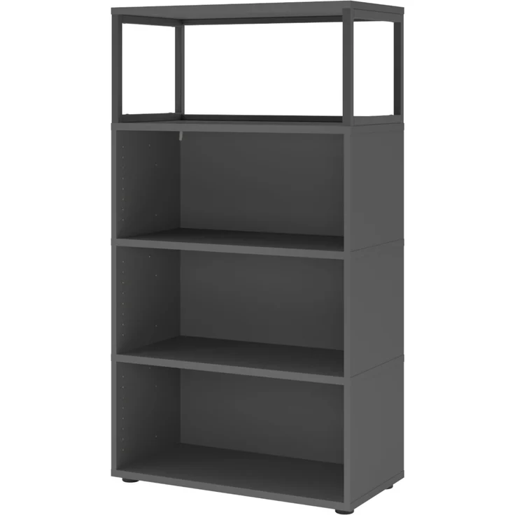 bümö flexi Regal mit werkzeuglosem Schnellaufbausystem, Dekor: graphit - Modulares Aktenregal 80 cm breit aus Holz für 4 Ordnerhöhen mit Threespine-Klicksystem, FW48RERG-G