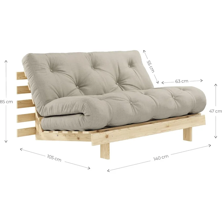 Karup Design ROOTS Futonsofa Gestell Unbehandelt, Matratze Leinen
